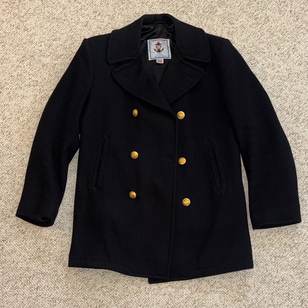 Stearlingwear Anchor Collection Black Double-Breasted Pea Coat